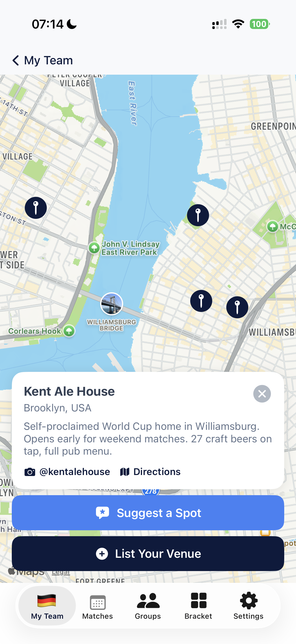 Bola Map showing bars streaming matches worldwide